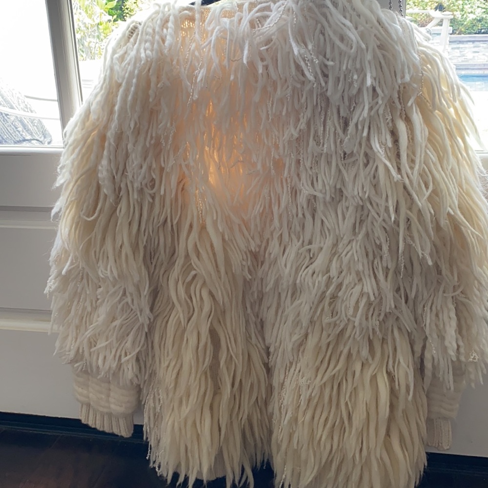Adam Lippes Wool Shag Cardigan Jacket in Cream fits like a Med
